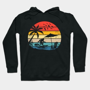 Bigfoot Surfing on Tropical Beach Vintage Summertime Surfer Hoodie